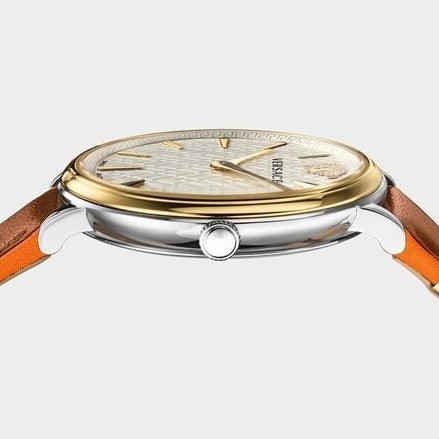 Versace V Circle Quartz Silver Dial Brown Leather Strap Watch For Women - VBP04017 Buy Now By Versace