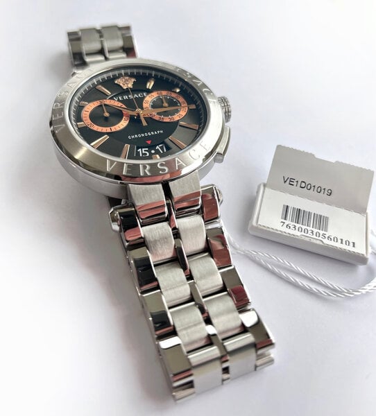Versace Aion Chronograph Black Dial Silver Steel Strap Watch For Men - VE1D01019