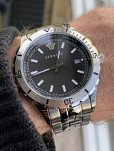 Versace Hellenyium Quartz Black Dial Grey Steel Strap Watch For Men - VE3A00620 Buy Now By Versace