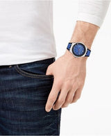 Versace Chain Reaction Quartz Blue Dial Blue & Black Leather Strap Watch for Men - VEDY00119 Buy Now By Versace