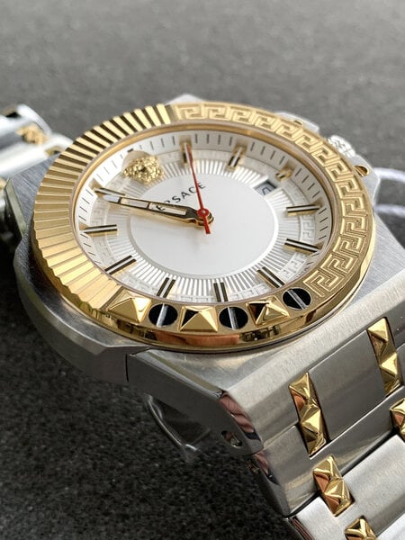 Versace Chain Reaction Quartz White Dial Two Tone Steel Strap Watch for Men - VEDY00519 Buy Now By Versace