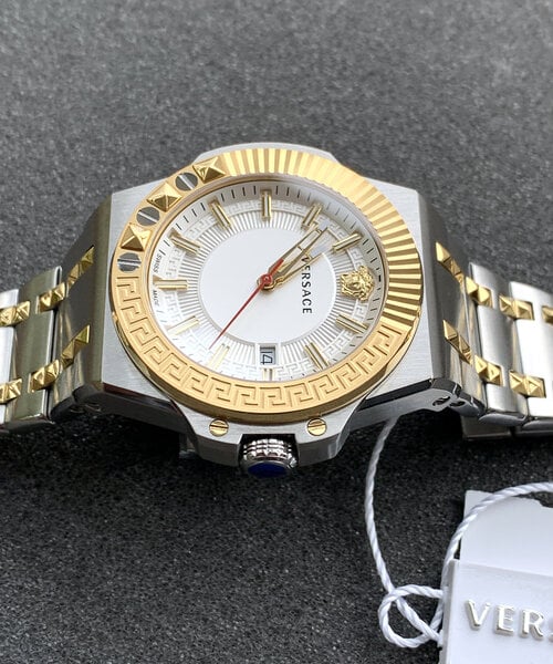 Versace Chain Reaction Quartz White Dial Two Tone Steel Strap Watch for Men - VEDY00519 Buy Now By Versace