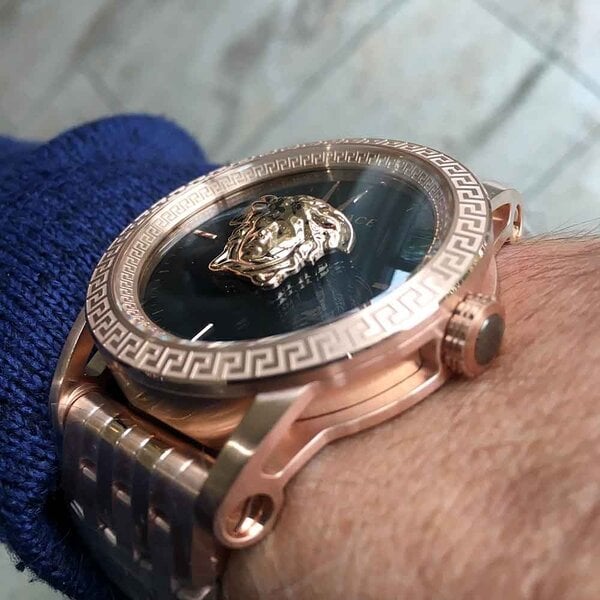 Versace Palazzo Empire Black Dial Rose Gold Steel Strap Watch for Men - VERD00718 Buy Now By Versace
