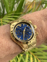 Versace Classic Chronograph Quartz Blue Dial Gold Steel Strap Watch For Men - VEV700619 Buy Now By Versace