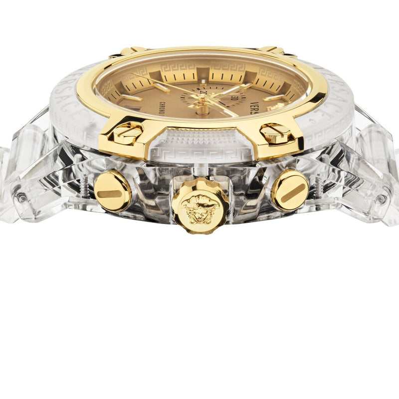 Versace Icon Active Chronograph Gold Dial White Silicone Strap Watch for Men - VEZ700121 Buy Now By Versace