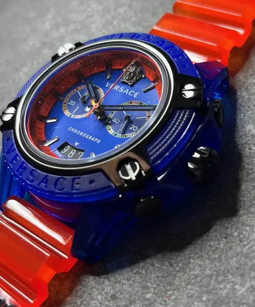 Versace Icon Active Chronograph Quartz Blue Dial Orange Rubber Strap Watch For Men - VEZ700922 Buy Now By Versace