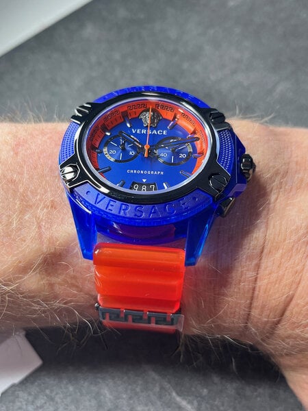 Versace Icon Active Chronograph Quartz Blue Dial Orange Rubber Strap Watch For Men - VEZ700922 Buy Now By Versace