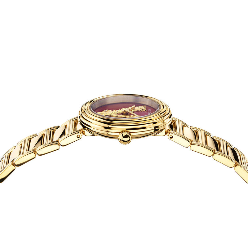 Versace Virtus Mini Quartz Red Dial Gold Steel Strap Watch For Women - VET300321 Buy Now By Versace