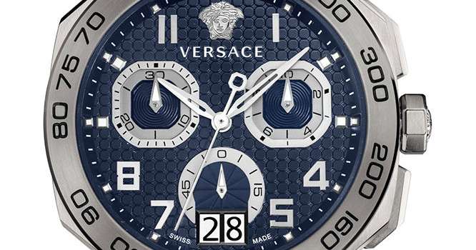 Shop Versace Dylos Chronograph Blue Dial Silver Steel Strap Watch for Men - VQC090016 in USA