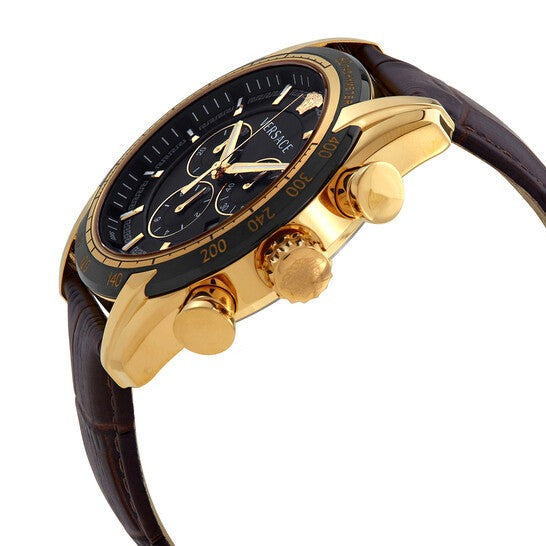 Versace V-Ray Chronograph Quartz Black Dial Brown Leather Strap Watch For Men - VEDB00318 Buy Now By Versace