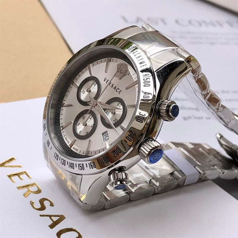 Versace Classic Chronograph Quartz Silver Dial Two Tone Steel Strap Watch For Men - VEV700519 Buy Now By Versace