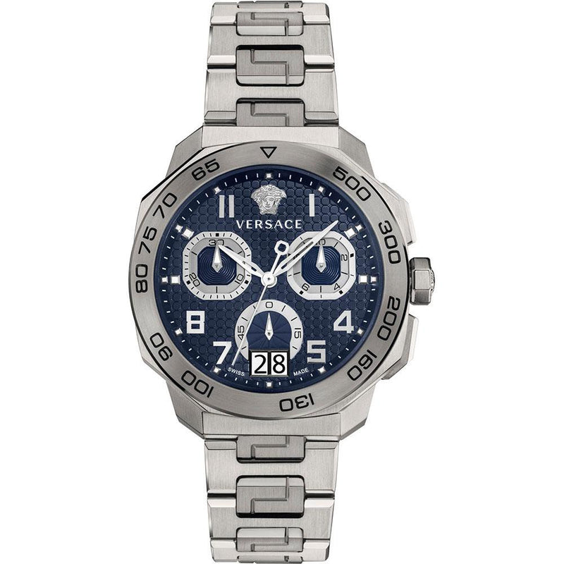Shop Versace Dylos Chronograph Blue Dial Silver Steel Strap Watch for Men - VQC090016 in USA