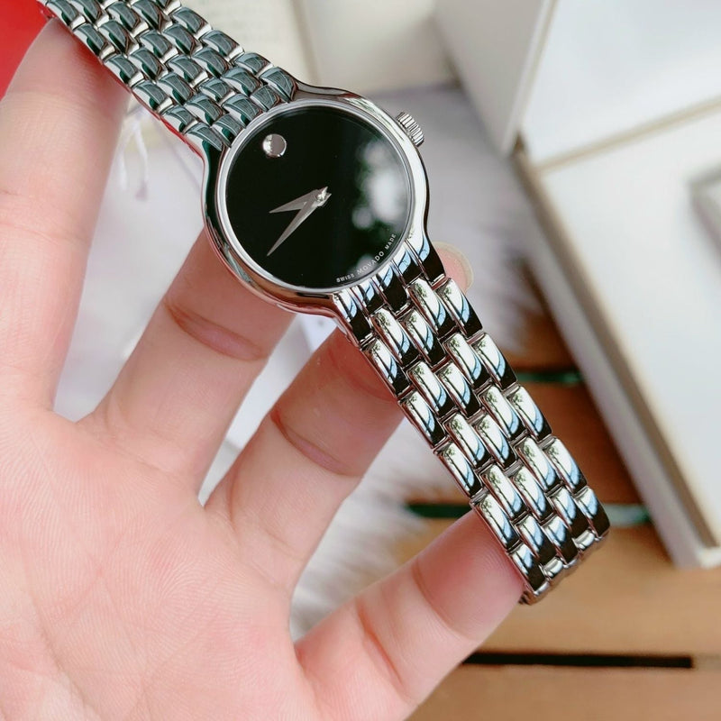Shop Movado Veturi Quartz Black Dial Silver Steel Strap Watch for Women - 0606338 in USA