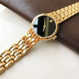 Shop Movado Veturi Black Dial Gold Steel Strap Watch for Women - 0606935 in USA