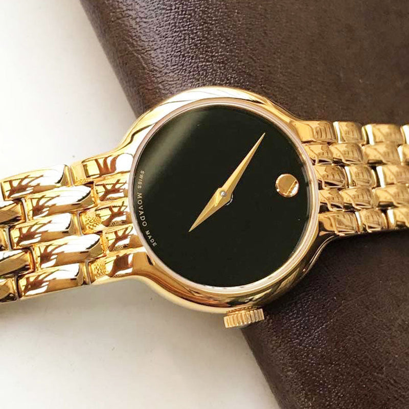 Shop Movado Veturi Black Dial Gold Steel Strap Watch for Women - 0606935 in USA