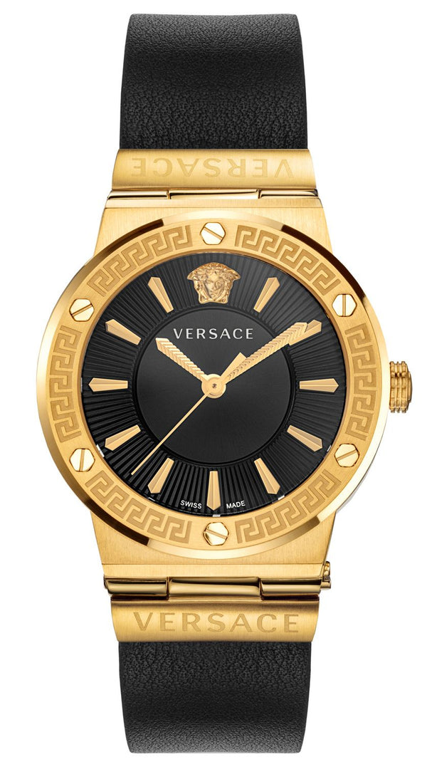 Versace Greca Black Dial Black Leather Strap Watch for Women - VEVH00320 Buy Now By Versace