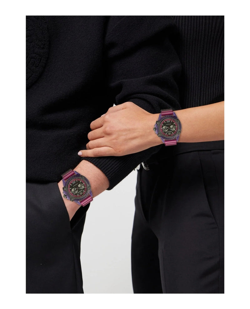 Shop Versace Icon Active Chronograph Black Dial Purple Rubber Strap Watch For Men - VEZ701423 in USA