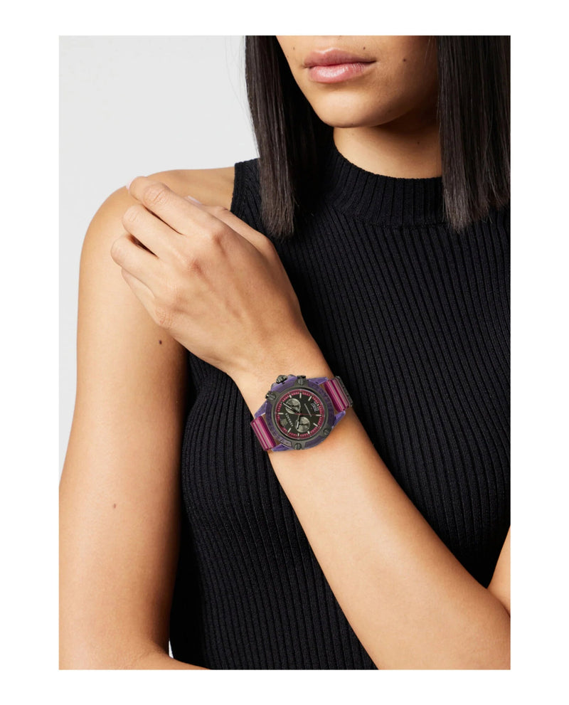 Shop Versace Icon Active Chronograph Black Dial Purple Rubber Strap Watch For Men - VEZ701423 in USA