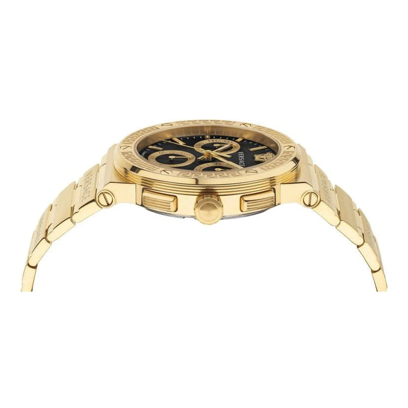 Versace Greca Chronograph Black Dial Gold Steel Strap Watch For Men - VEZ900421 Buy Now By Versace