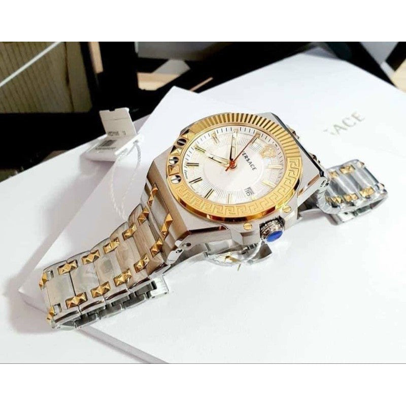 Versace Chain Reaction Quartz White Dial Two Tone Steel Strap Watch for Men - VEDY00519 Buy Now By Versace