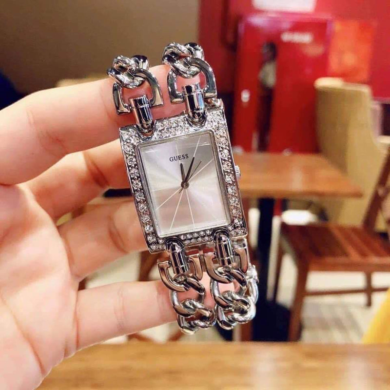 Guess Mod Heavy Metal Diamonds Silver Dial Silver Steel Strap Watch for Women - W95088L1 Buy Now By Guess