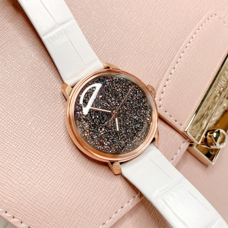 Shop Swarovski Crystalline Hours Quartz Grey Dial Black Leather Strap Watch for Women - 5344635 in USA