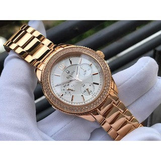 Bulova Crystal Silver Dial Rose Gold Steel Strap Watch for Women - 97N101 Buy Now By Bulova