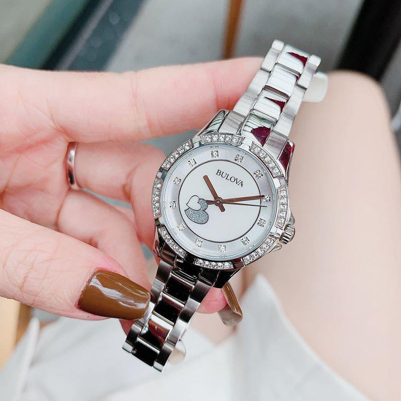 Bulova Crystal Silver Dial Silver Steel Strap Watch for Women - 96L226 Buy Now By Bulova