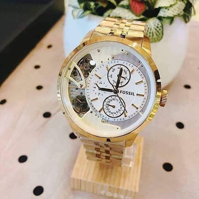Fossil Townsman Chronograph Skeleton Gold Dial Gold Steel Strap Watch for Men - ME1137 Buy Now By Fossil