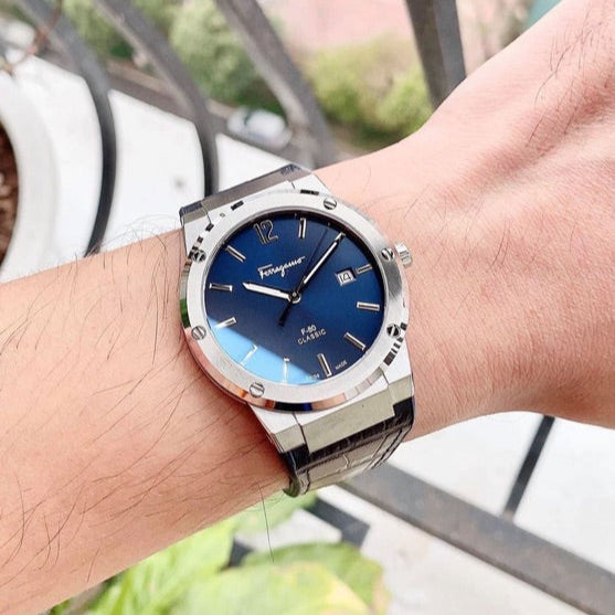 Salvatore Ferragamo F-80 Classic Blue Dial Blue Leather Strap Watch for Men - SFDT00719