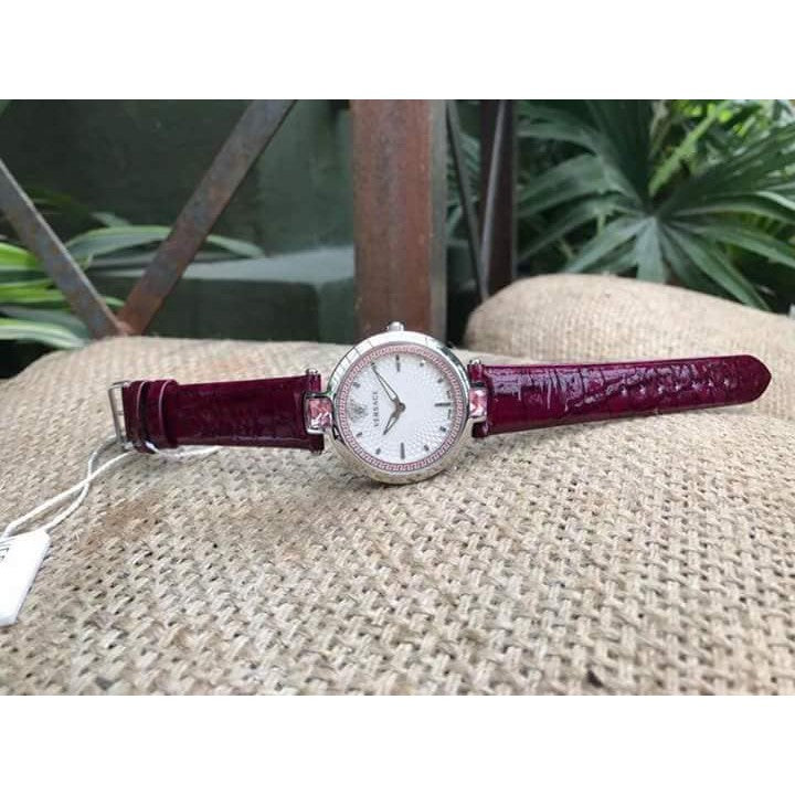 Versace Olympo Crystal Gleam White Dial Purple Leather Strap Watch for Women - VAN010016 Buy Now By Versace