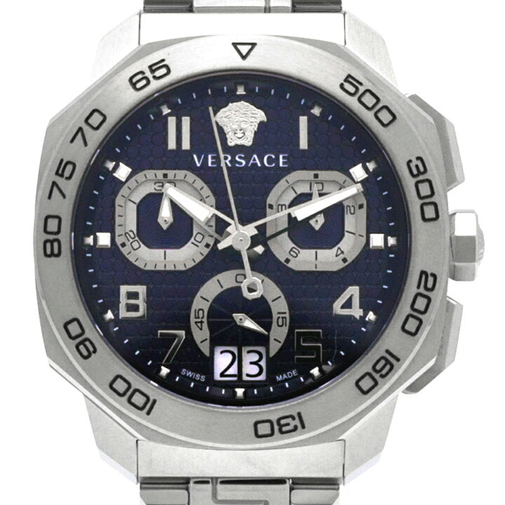Shop Versace Dylos Chronograph Blue Dial Silver Steel Strap Watch for Men - VQC090016 in USA