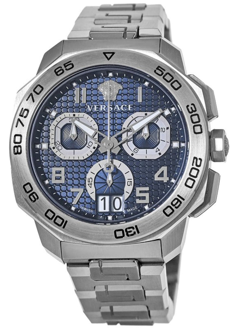 Shop Versace Dylos Chronograph Blue Dial Silver Steel Strap Watch for Men - VQC090016 in USA