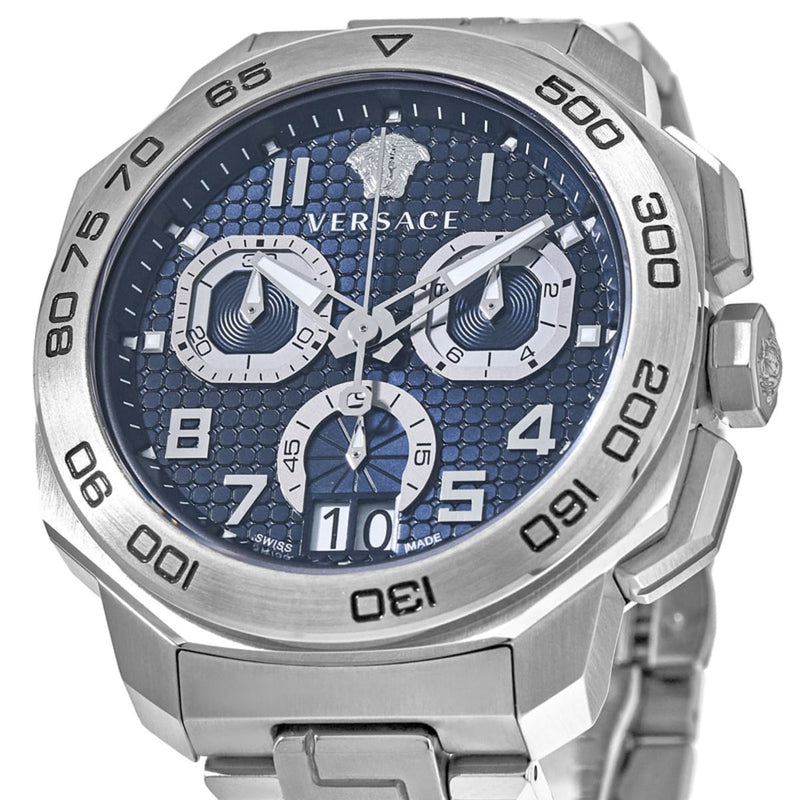 Shop Versace Dylos Chronograph Blue Dial Silver Steel Strap Watch for Men - VQC090016 in USA