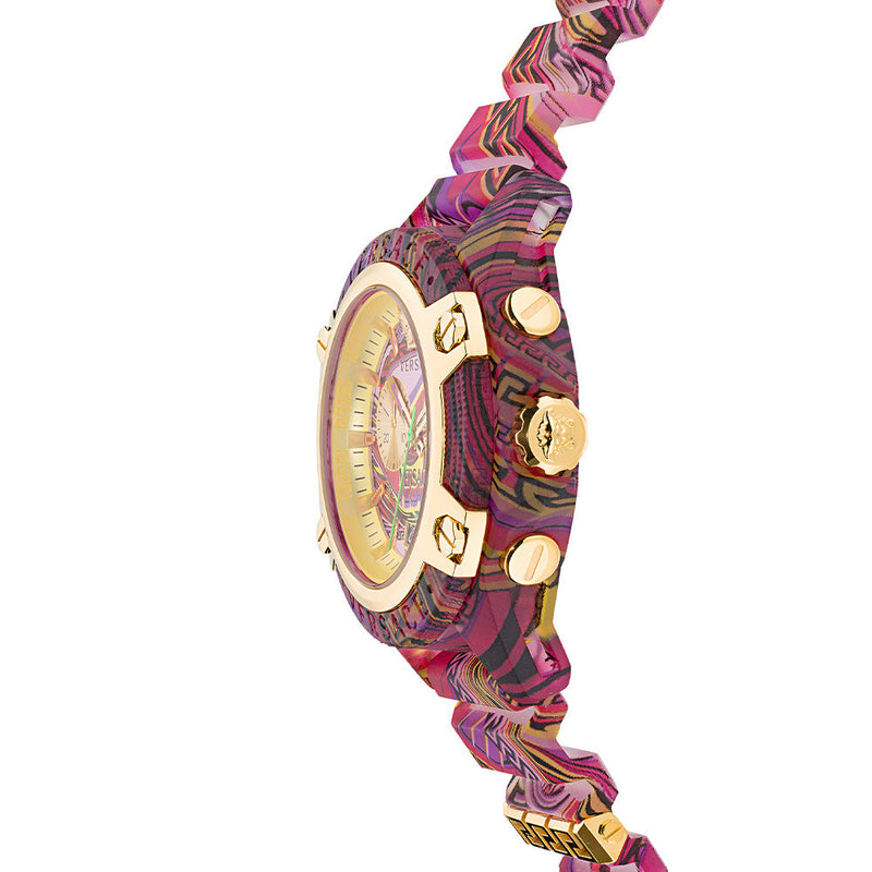 Versace Icon Active Chronograph Quartz Gold Dial Red Leather Strap Watch For Men - VEZ701222 Buy Now By Versace