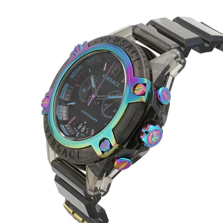 Versace Icon Active Chronograph Quartz Black Dial Black Steel Strap Watch For Men - VEZ701022 Buy Now By Versace