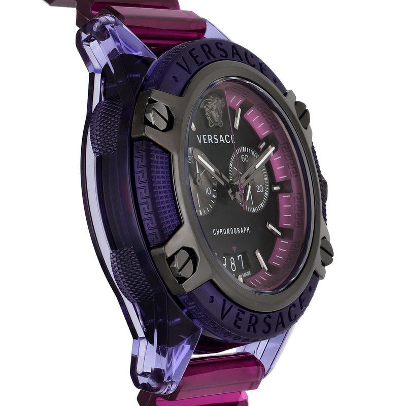 Shop Versace Icon Active Chronograph Black Dial Purple Rubber Strap Watch For Men - VEZ701423 in USA