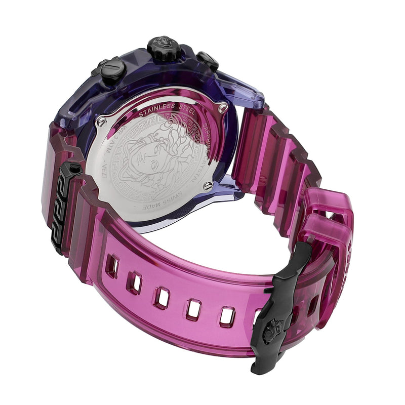Shop Versace Icon Active Chronograph Black Dial Purple Rubber Strap Watch For Men - VEZ701423 in USA