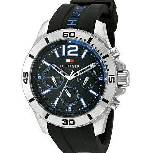 Shop Tommy Hilfiger Sport Multifunction Black Dial Black Rubber Strap Watch for Men - 1791143 in USA