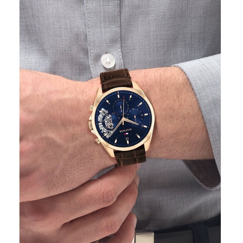 Tommy Hilfiger Baker Chronograph Blue Dial Brown Leather Strap Watch For Men - 1710453 Buy Now By Tommy Hilfiger