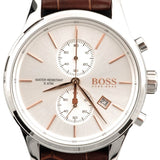 Hugo Boss Jet Chronograph Silver Dial Brown Leather Strap Watch for Men - 1513280