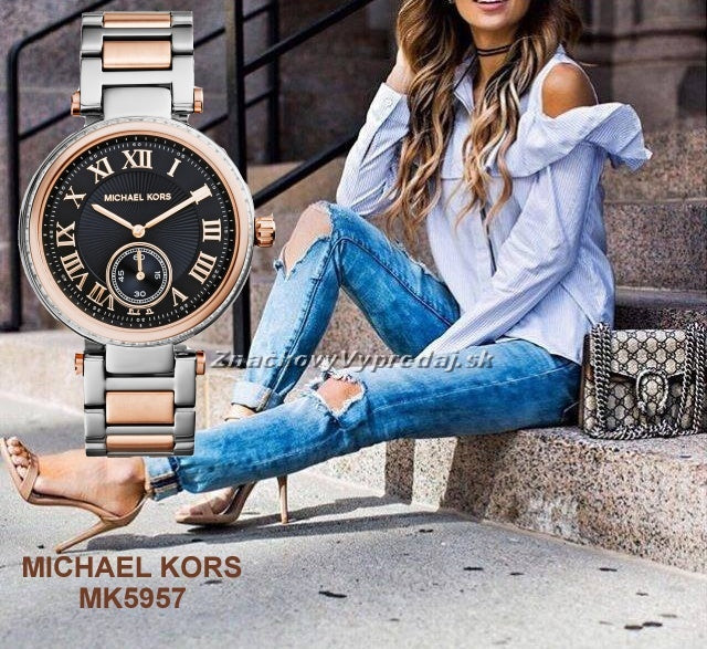 Michael Kors Skylar Black Dial Two Tone Steel Strap Watch for Women - MK5957 Buy Now By Michael Kors