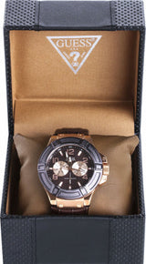 Guess Rigor Analog Brown Dial Brown Leather Strap Watch For Men - W0040G3 Buy Now By Guess