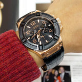 Guess Rigor Analog Black Dial Black Leather Strap Watch For Men - W0040G5 Buy Now By Guess