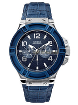 Guess Rigor Multifunction Chronograph Blue Dial Blue Leather Strap Watch For Men - W0040G7 Buy Now By Guess