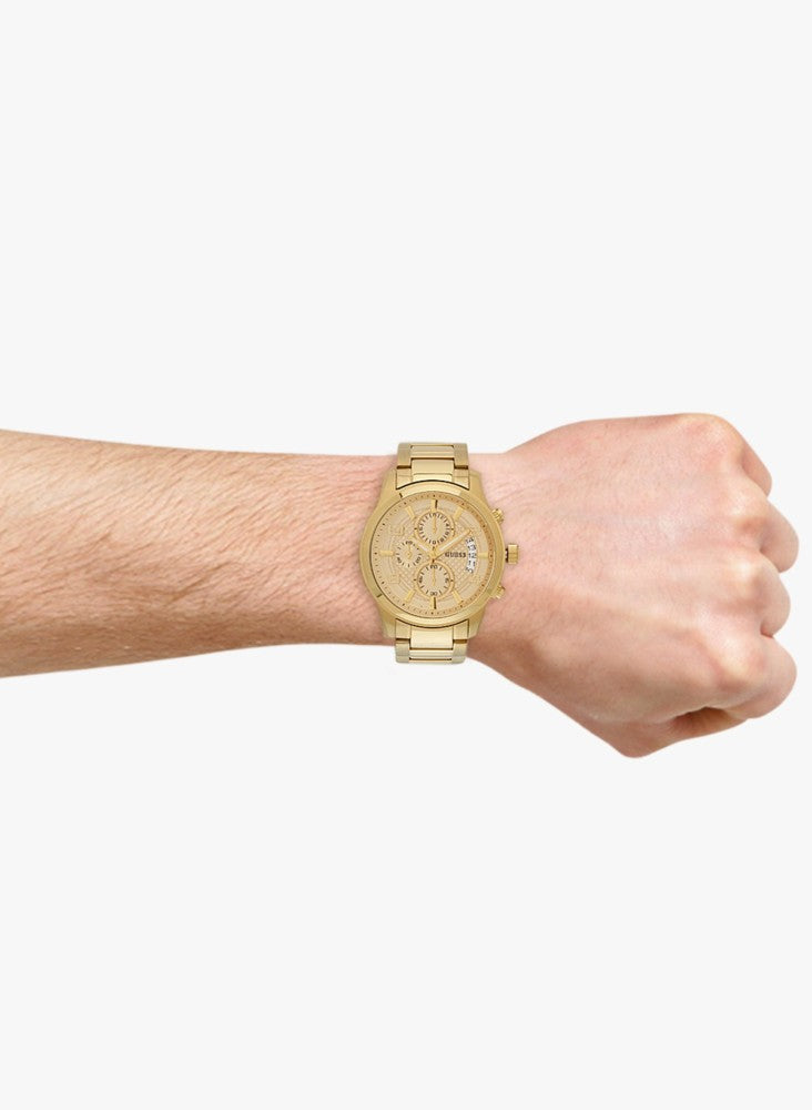 Shop Guess Analog Chronograph Gold Dial Gold Steel Strap Watch for Men - W0075G5 in USA