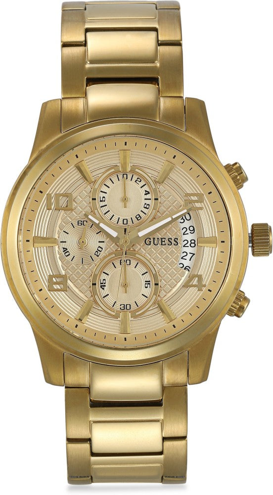Shop Guess Analog Chronograph Gold Dial Gold Steel Strap Watch for Men - W0075G5 in USA