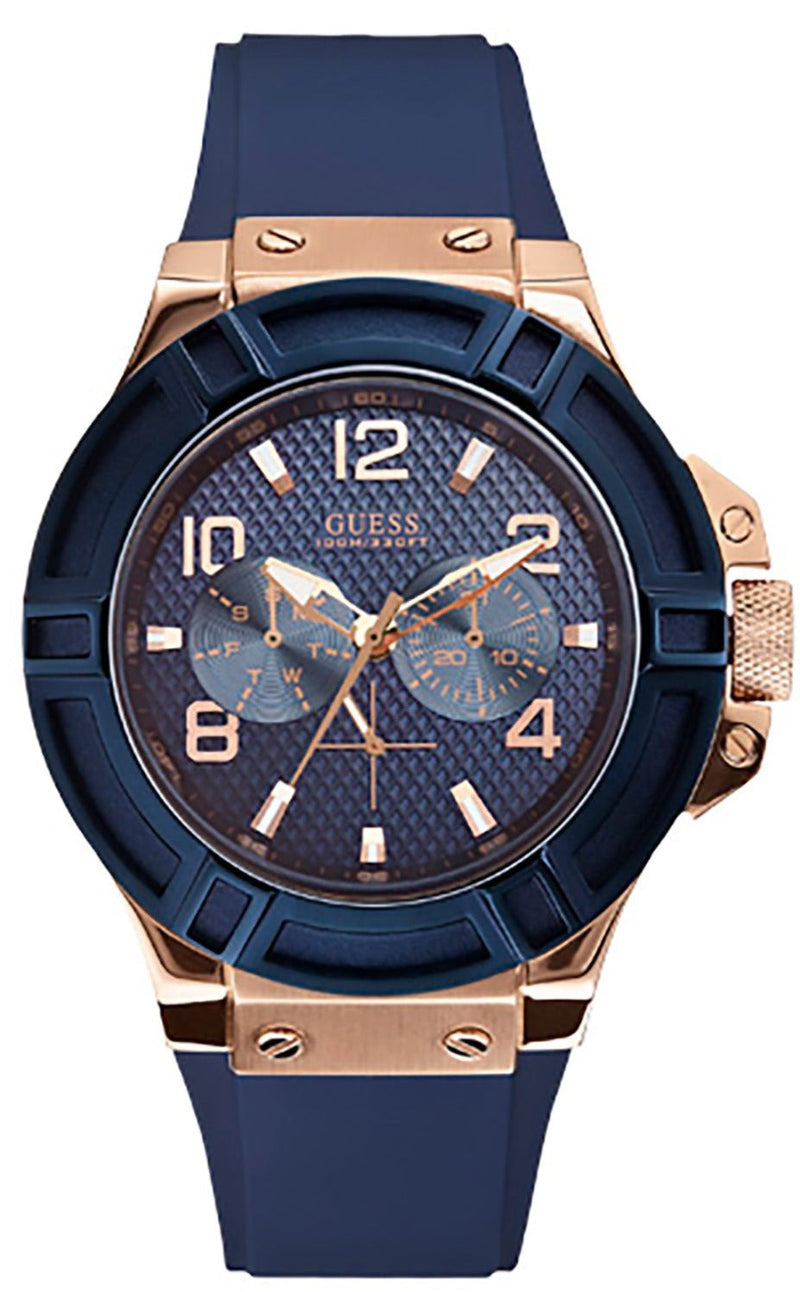 Shop Guess Rigor Blue Dial Blue Silicone Strap Watch For Men - W0247G3 in USA