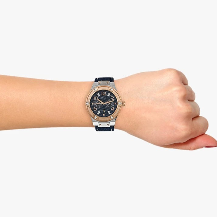 Guess Jet Setter Analog Blue Dial Blue Denim Strap Watch For Women - W0289L1 Buy Now By Guess