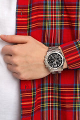Shop Guess Commander Chronograph Black Dial Silver Steel Strap Watch for Men - GW0056G1 in USA
